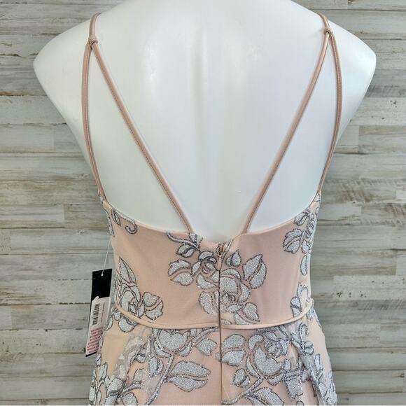 Jump Apparel Halter Tulle Glitter Maxi Dress Gown Juniors Size 5/6 Blush Floral - Picture 10 of 16